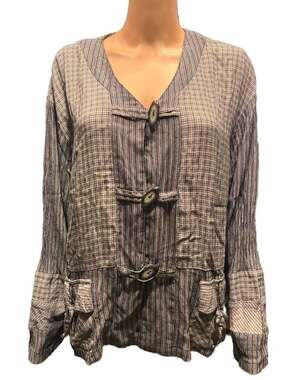 Alexa Em Vintage Mixed Print Lagenlook Jacket with Frog Closures